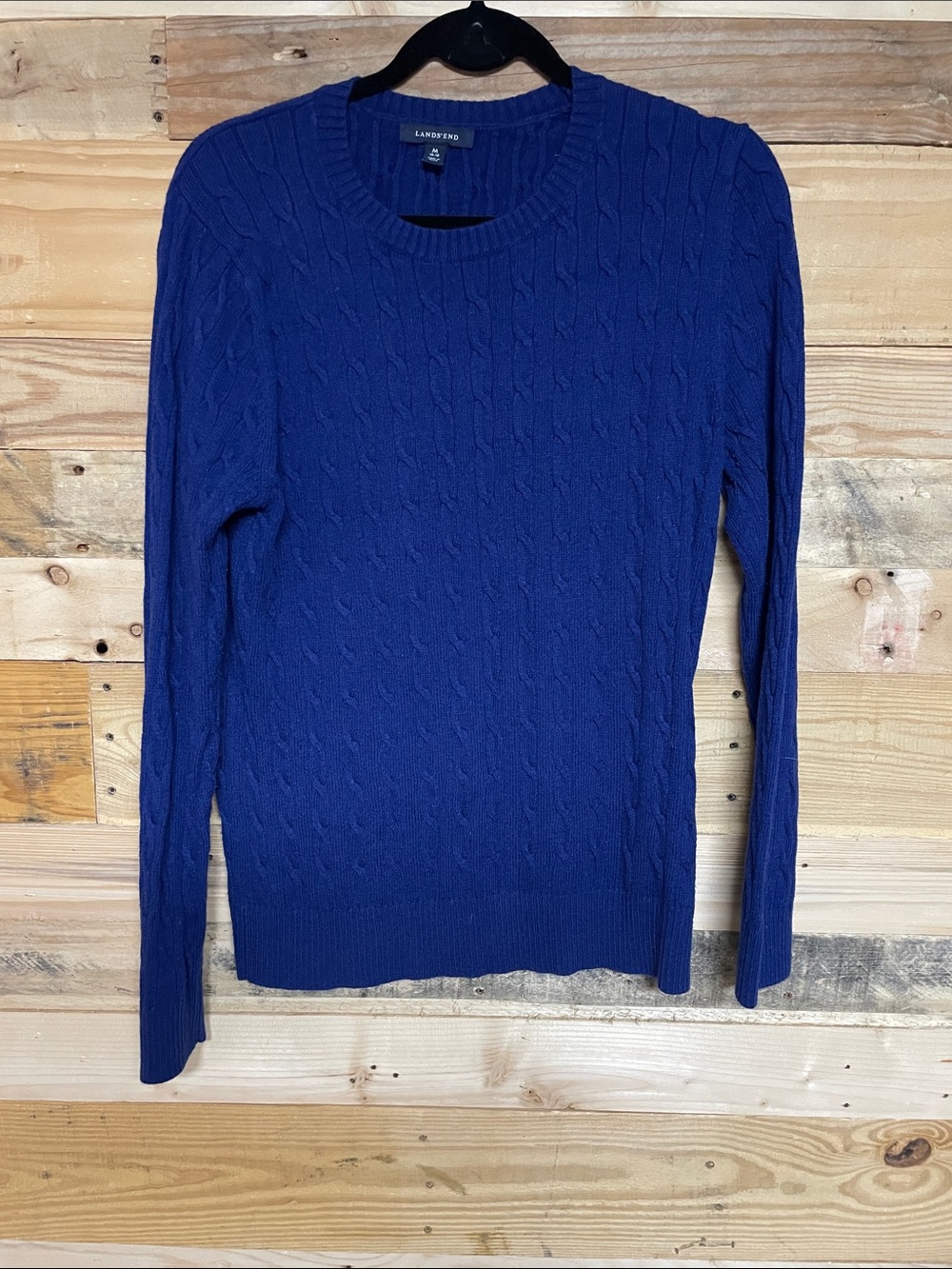 Land’s End size Med Royal Blue Color Cable Knit Crewneck Soft Stretchy Sweater
